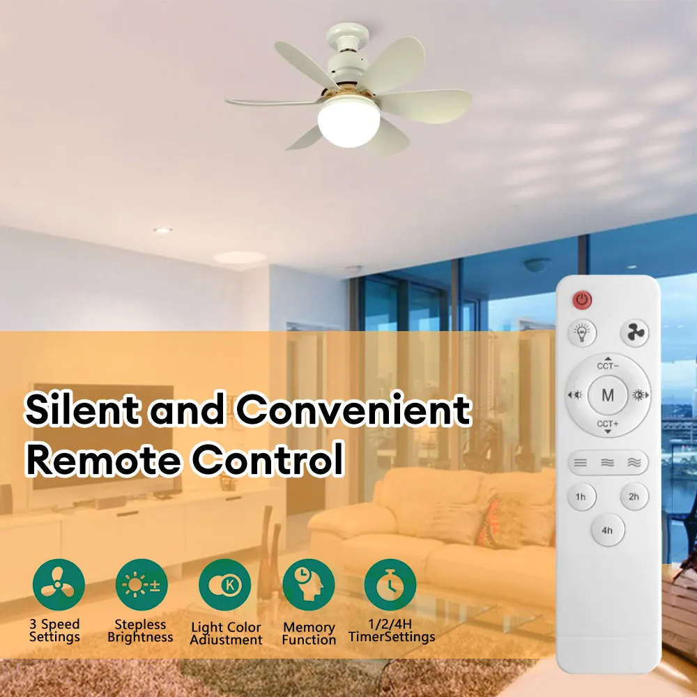 40W Ceiling Fan Lamp E27 Ceiling Fan with LED Light Electric w/Remote Control 3-Speed Dimmable Large For Bedroom