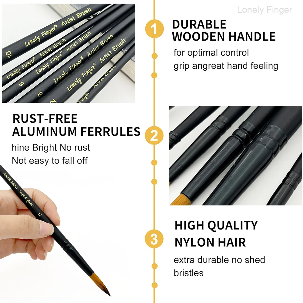 둥근 뾰족한 팁 페인트 브러쉬 세트, 아크릴 오일 수채화 구아슈 페인팅을 위한 6개 조각 아티스트 페인트 브러쉬, 프리미엄 나일론 헤어 A