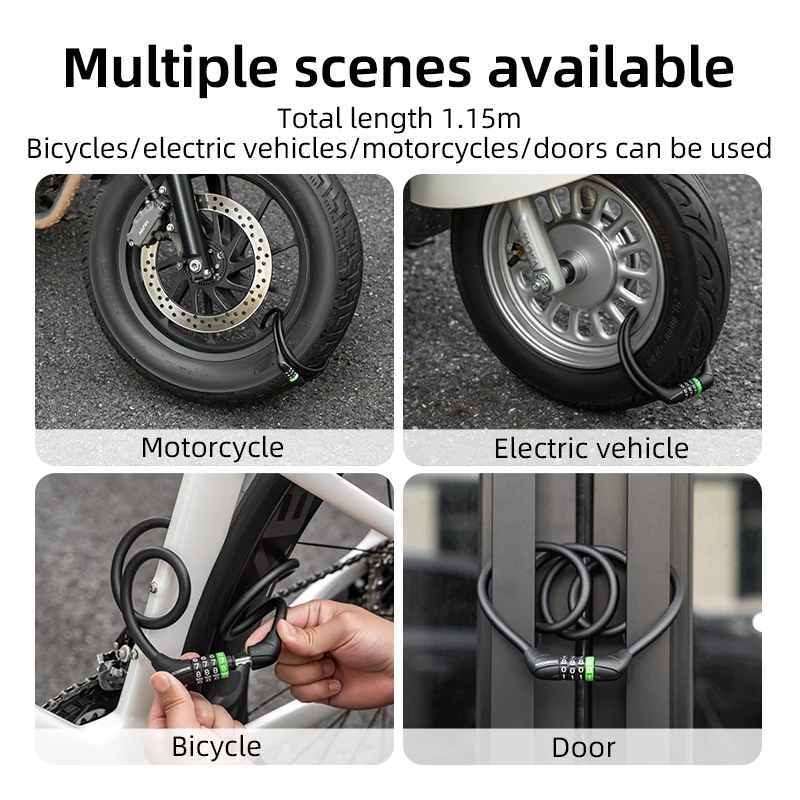 ROCKBROS Bike Cable Lock MTB Road Bicycle Anti-Theft Password Lock PVC Steel Cable Lock for Motorcycle Scooter Bike Accessories - Image 4