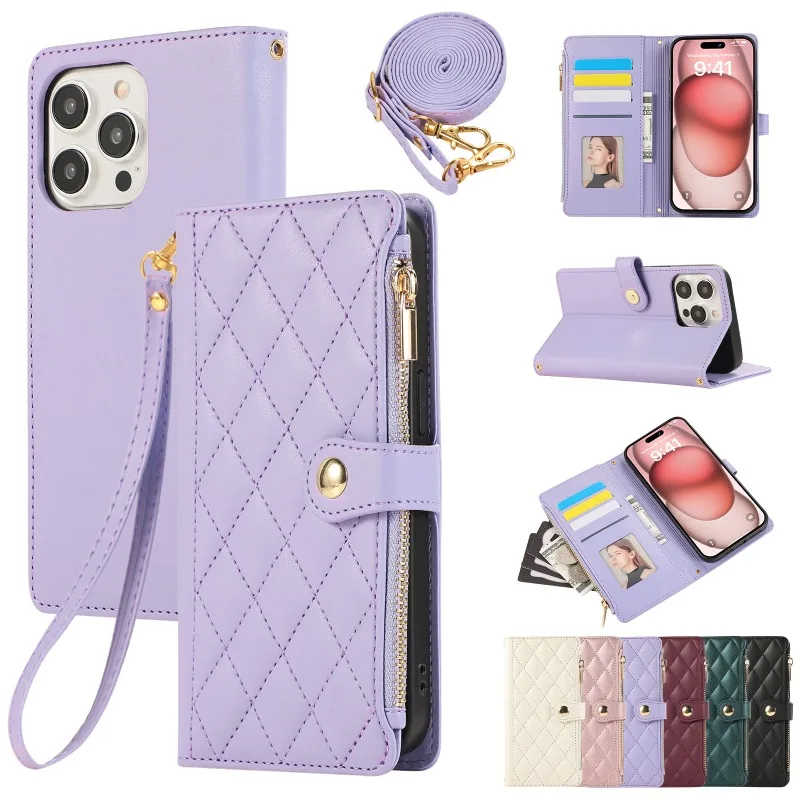 Luxury Leather Crossbody Wristlet Phone Case with Card Holder Wallet