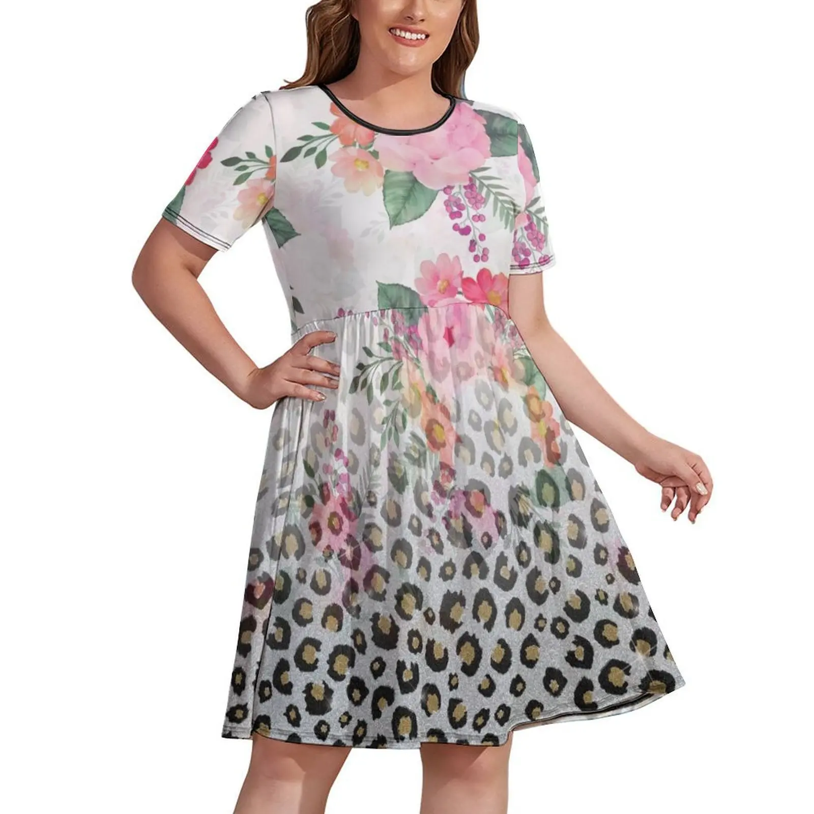 

Silver Gold Black Leopard Print Pink Flowers Design Dress elegant women's dresses for wedding summer dress women 2024
