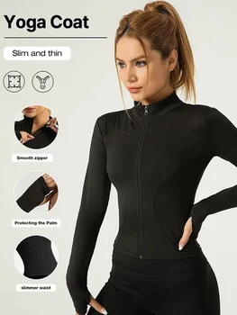 Veste de fitness, haut moulant à séchage rapide pour femmes, édition automne 2025, col montant de protection solaire à manches longues, sport Pilates