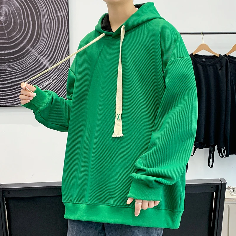 Quality Spring Autumn Men's Solid Color Hooded Pullover Coat Casual Loose Hoodies Sports Outwear Sweatshirts Youth Tops Clothing