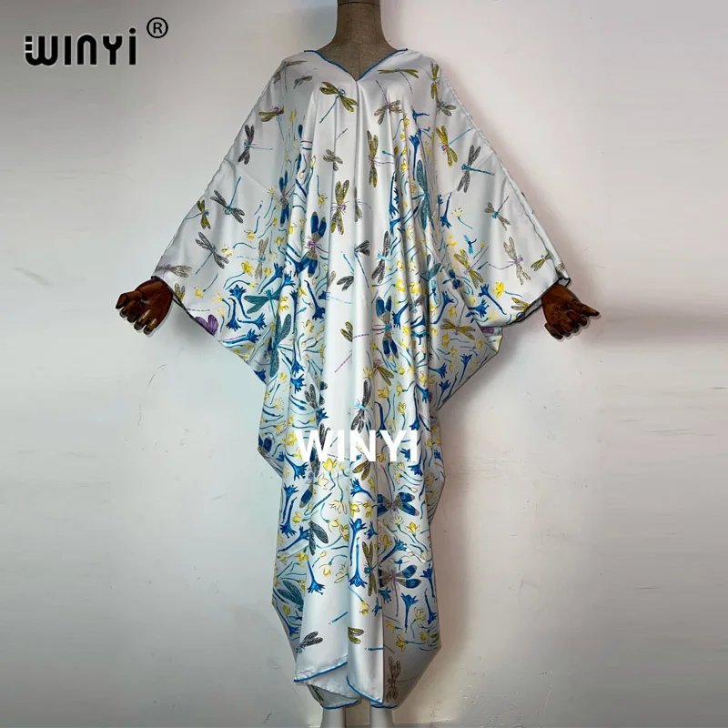 

High-quality Summer Middle East hand-rolled twill fashion print street WINYI Maxi women's robes long beach V-neck Bohemian dress