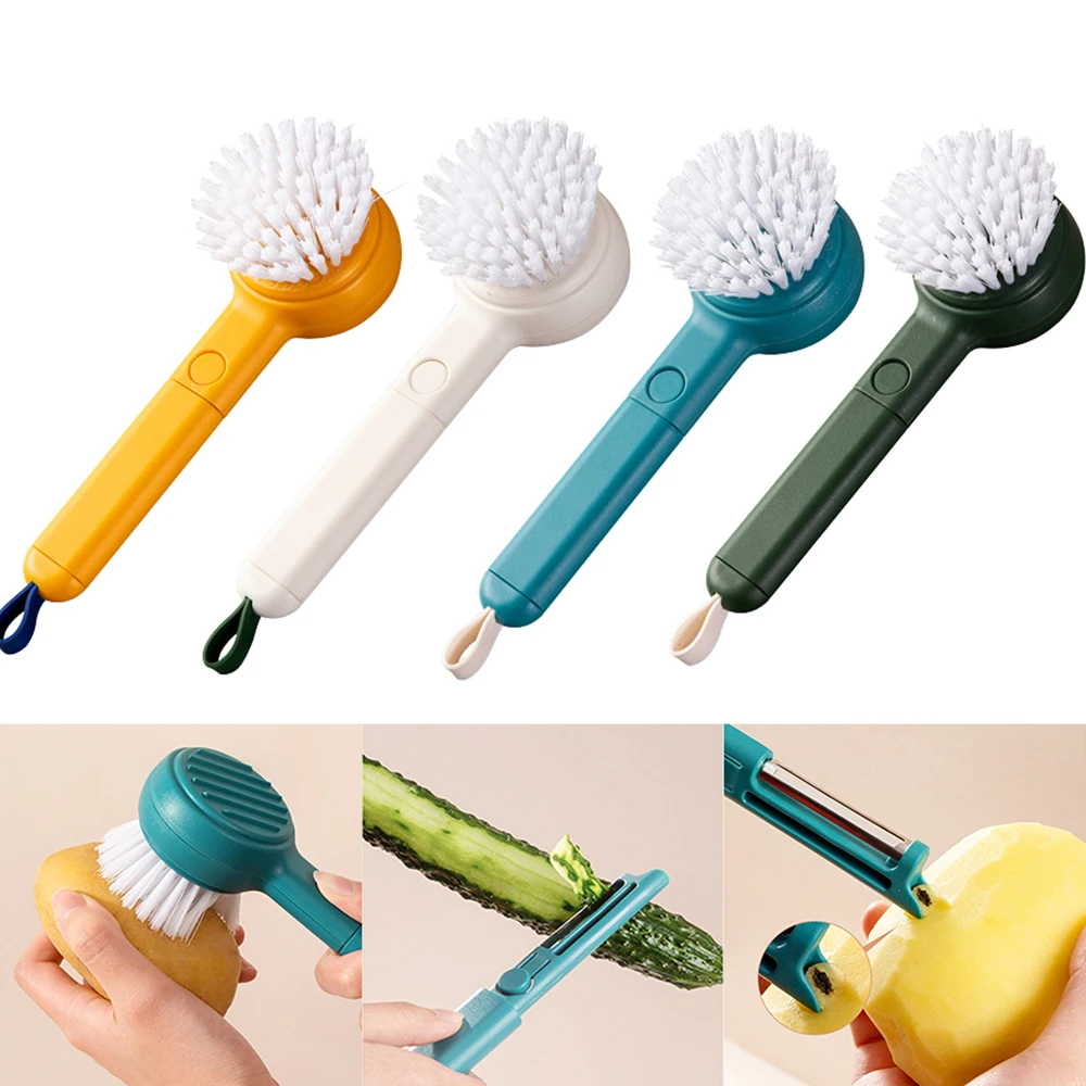 

3 In 1 Fruit Vegetable Cleaning Brush Potato Peeler Fruit Knife Hole Digger Multi-purpose Kitchen Hangable Brush Gadgets