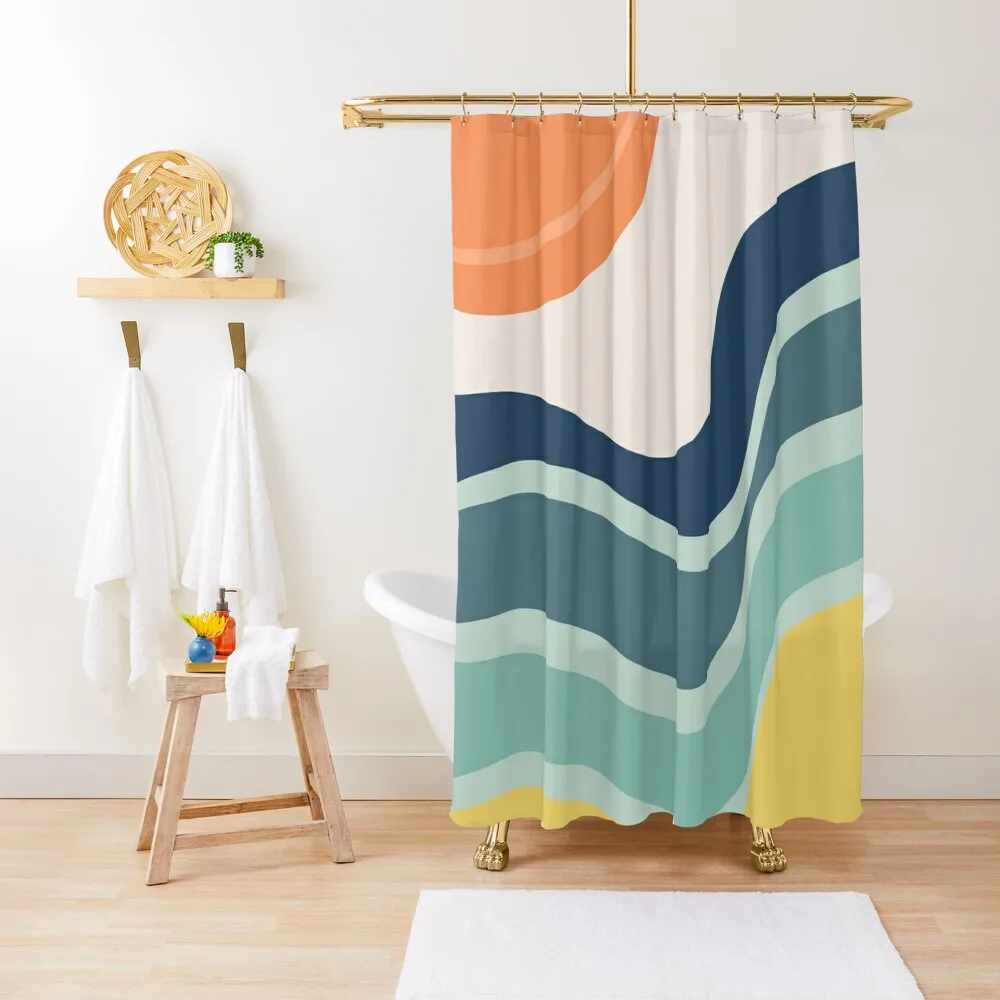 Abstract landscape with sun and stormy ocean Shower Curtain Bathroom Decor