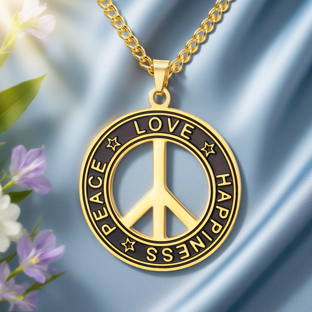 Dawapara Friedenszeichen Symbol Halskette Frieden Liebe Glück Segen Anhänger Edelstahl Schmuck Hippie Zubehör