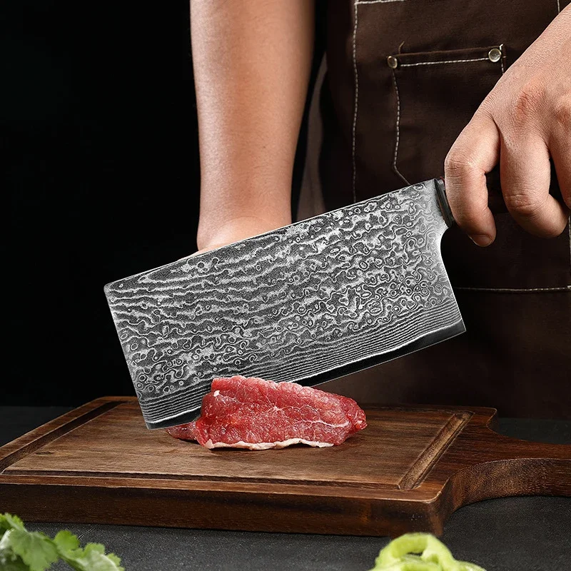 Kitchen Chef Knife Damascus Steel Chopping Butcher Meat Cleaver Bone Utility Slicing Knives Fish Vegetable Cutting Knife