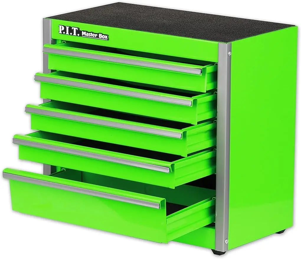 

P.I.T. Мини-ящик для инструментов, переносной стальной ящик для инструментов с 5 выдвижными ящиками, с подкладкой, маленький зеленый ящик для хранения инструментов