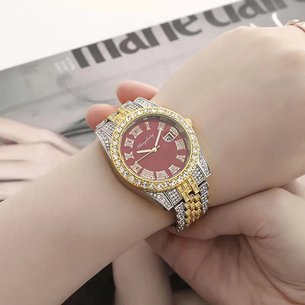 Watch Jewelry Set Women Watches Luxury Rhinestone Bracelet Watches Relogio Feminino With Stainless Steel Geometric Jewelry Suit