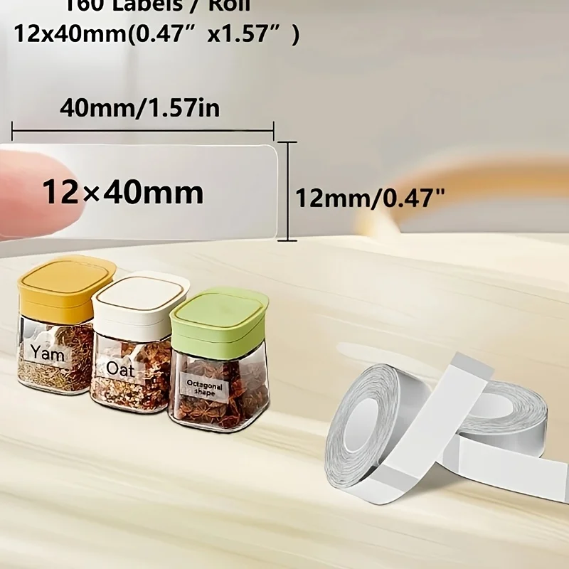 800 Sheets (5 Rolls) Transparent Label Tape, 14mm x 40mm/12mm x 40mm, Compatible with D30/D35/P11/P15, Waterproof Paper Labels