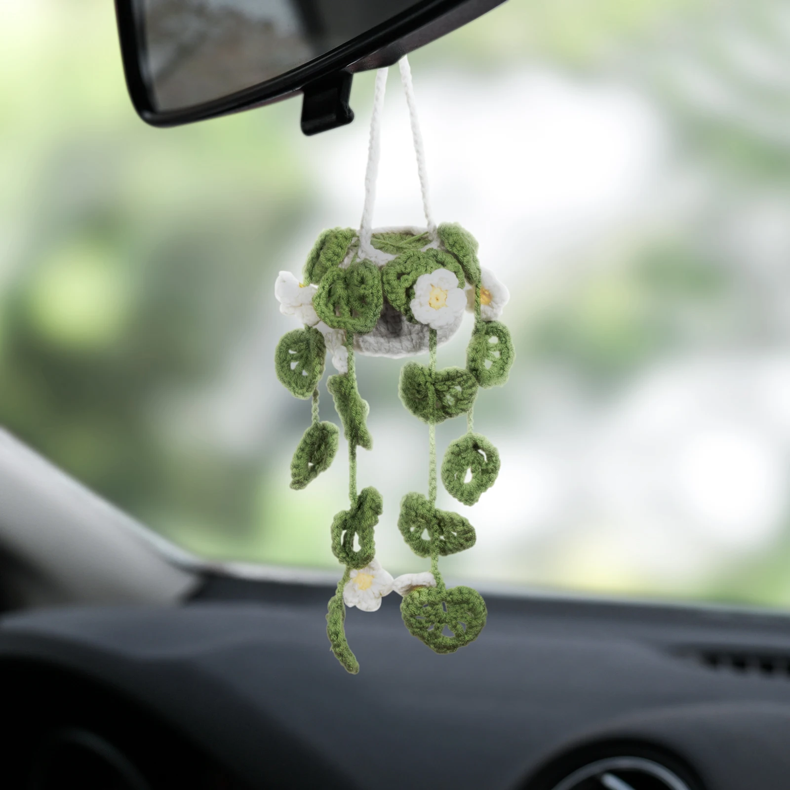 Car Plant, Crochet Hanging Basket, Hanging Plant for Car Decor