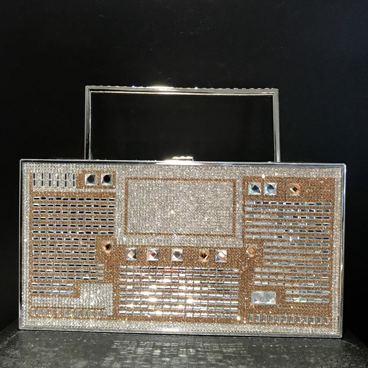 New With Recorder Radio Diamond Inlaid Dinner Female Tote Bag Party Banquet Square Handbag Clutch Bolsas Wedding Purses Y2k