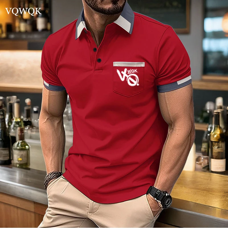 VQWQK-Polo respirant pour homme, vêtements de rue d'été simples et polyvalents, chemise sportive et décontractée, boutique à la mode