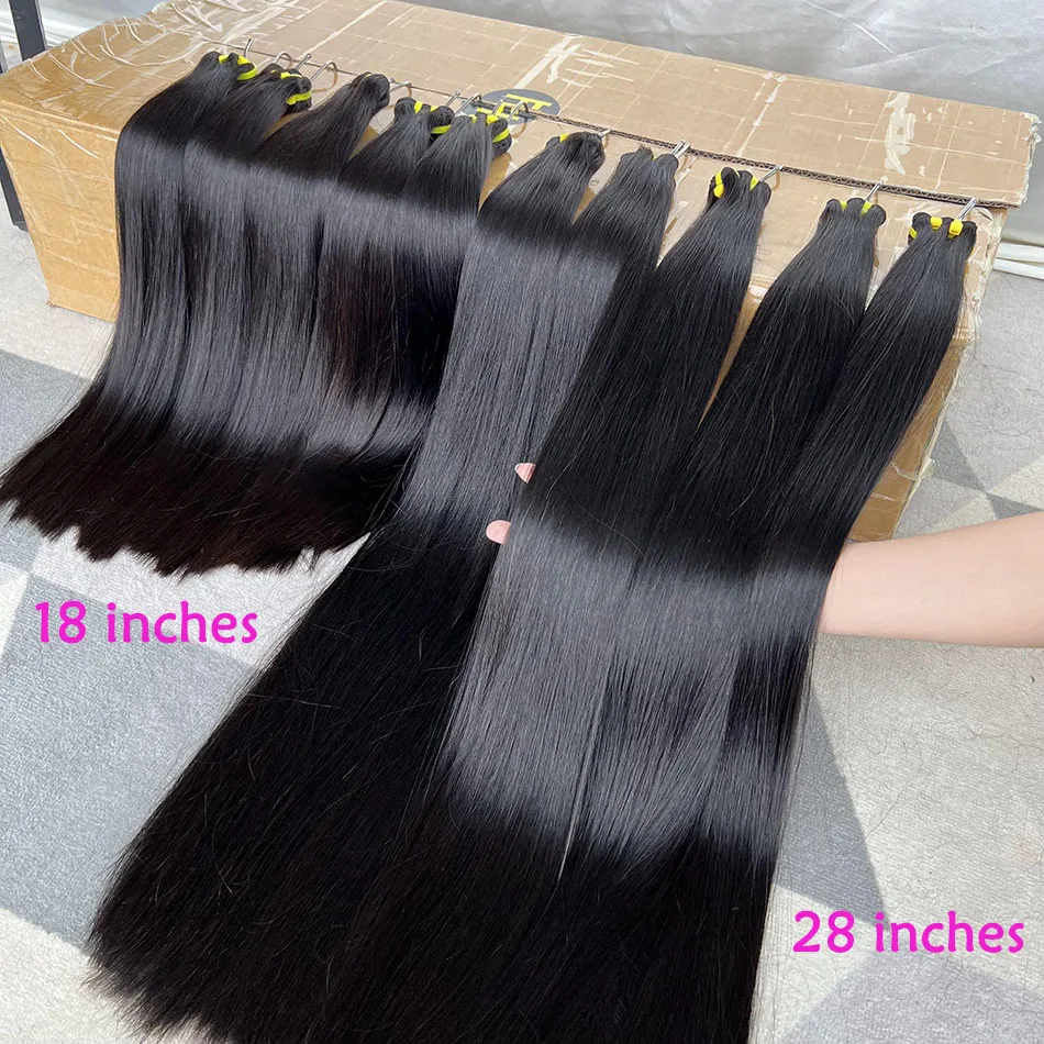 Super Double Drawn Bundles Bone Straight Human Hair Double Weft Unprocessed Raw Virgin Hair Weave Extensions #1B Natural Color 3