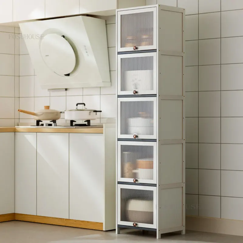 Simple Carbon Steel Kitchen Cabinets Floor Rack with Flip Door