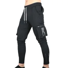 

Men Trousers 2022 Casual Slim Fit Sports Joggers Pants Drawstring Waist Workout Tapered Cargo Sweatpants with Zipper Pockets