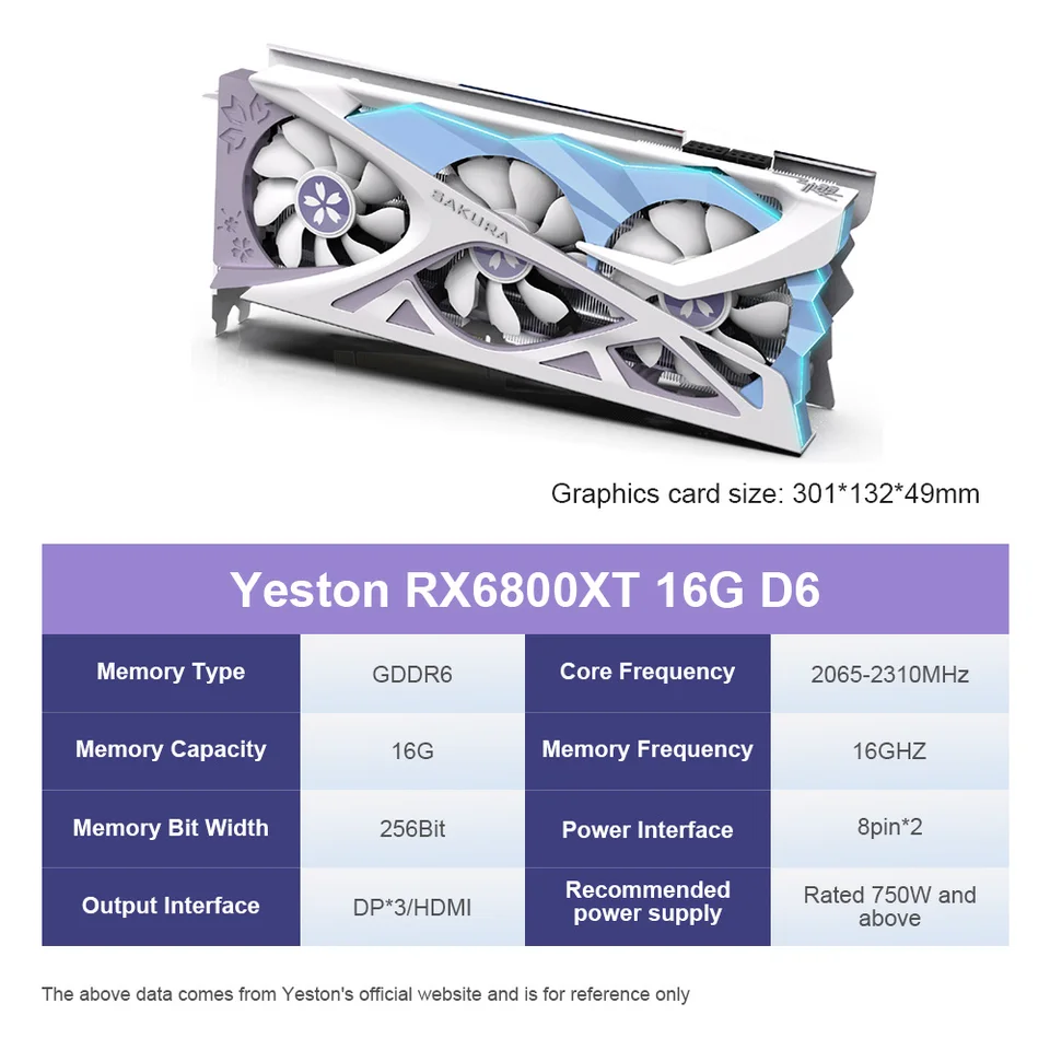 YESTON 100% New Graphic Card RX6800XT RX6600 RX6650XT RX6750XT