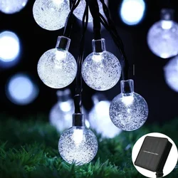 Enchanting Solar - Powered Crystal Globe String Lights - 60 LED with 8 Lighting Modes, Waterproof IP65 Fairy Lights for Garden and Party Decor (Solar white light)