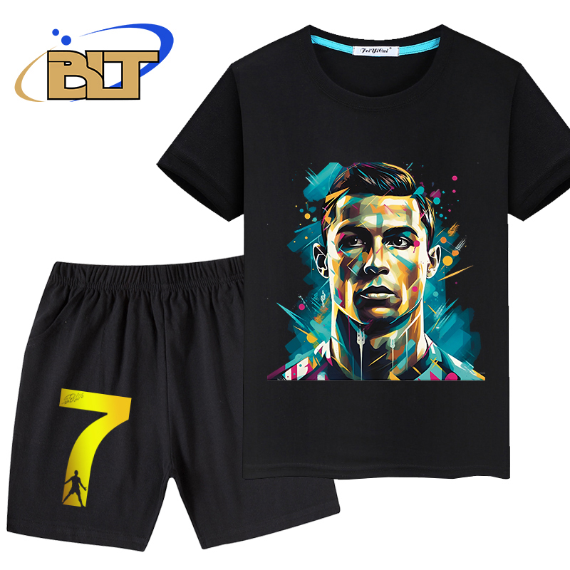 Ronaldo printed children's clothing summer children's short-sleeved shorts suit sports T-shirt 2-piece set suitable for boys