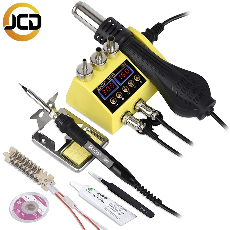 JCD 750W Soldering Station LCD Digital Display SMD Welding Hot Air Gun Solder Station Soldering Iron Repair Rework Tool Kit 8898