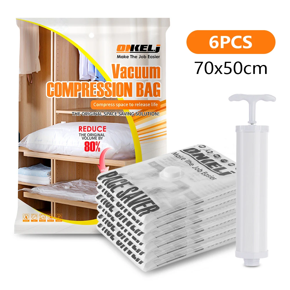 12Pcs Reusable Roll-Up Compression Space Saving Travel Vacuum Seal Zip Lock Bags 