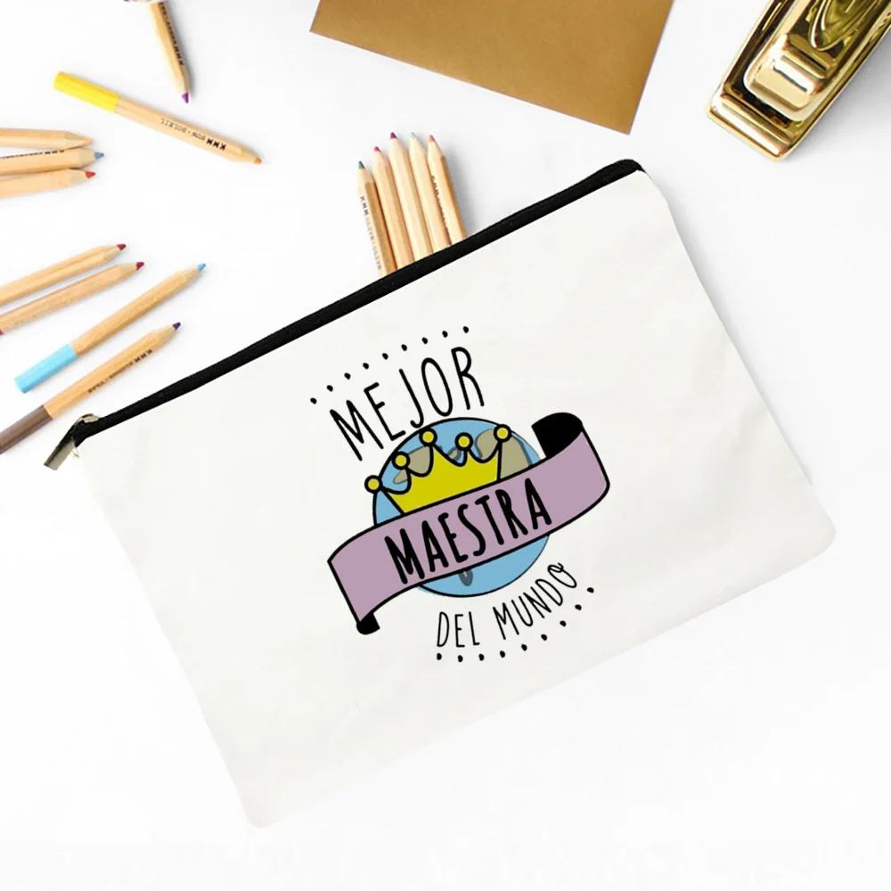 Bester Lehrer der Welt, Make-up-Tasche mit spanischem Aufdruck, Reise-Neceser-Toilettenartikel, Aufbewahrungstasche, Bleistiftbeutel, Absolventen-Geschenk für Lehrer – Detail 16