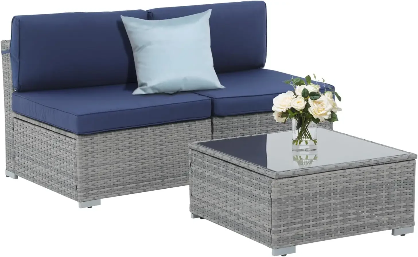 

3-Piece Patio Furniture Set, Outdoor Sectional Sofa, All-Weather Grey PE Wicker Rattan Conversation Set,Outdoor Couch Loveseat