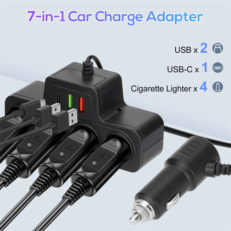 

Car Inverter Charger 120W Car USB Charger Lighter Adapter 12V 24V Lighter Socket Splitter Road Trips Automotive Electronics