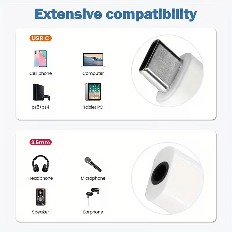 USB-C to 3.5mm 헤드폰 어댑터, 고음질 오디오 USB Type-C to 3.5mm 잭 어댑터, 아이폰 15, S23/S22/S21 U 호환