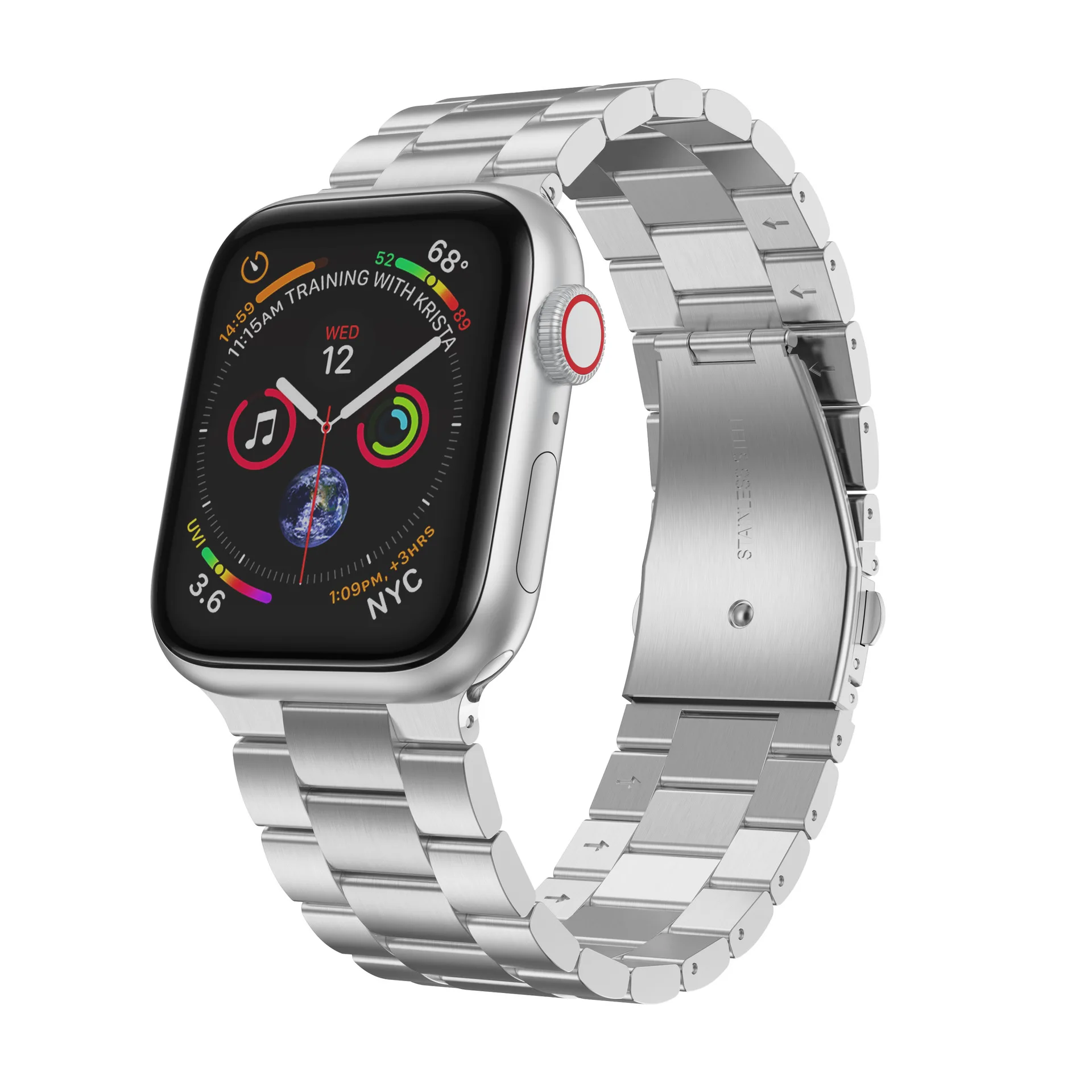 

Сменный однотонный металлический ремешок 304SS со складной застежкой для Apple Watch, ремешок из нержавеющей стали для Iwatch Ultra 1/2/8/7/6/5/4/SE