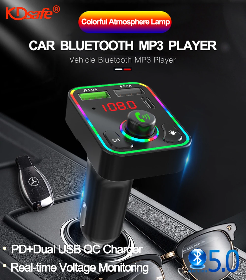 Kdsafe Bluetooth Wireless Car Kit Handfree Pd+dual Usb 3.1a Qc Car