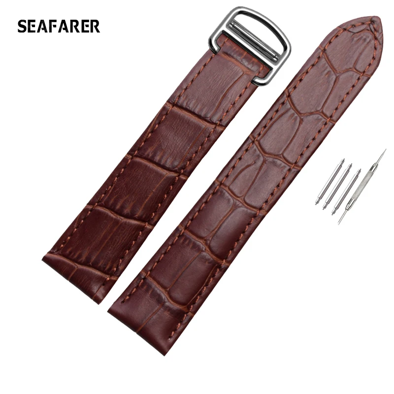 Luxury Leather Watch Strap with Clasp - Black/Brown