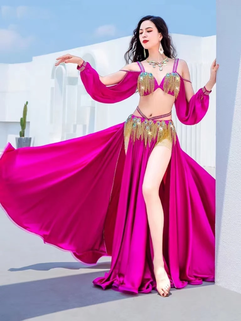 

2023 New Belly Dance Costume Performance Dress Satin Flowing Su Dress Competition Team Performance Dress