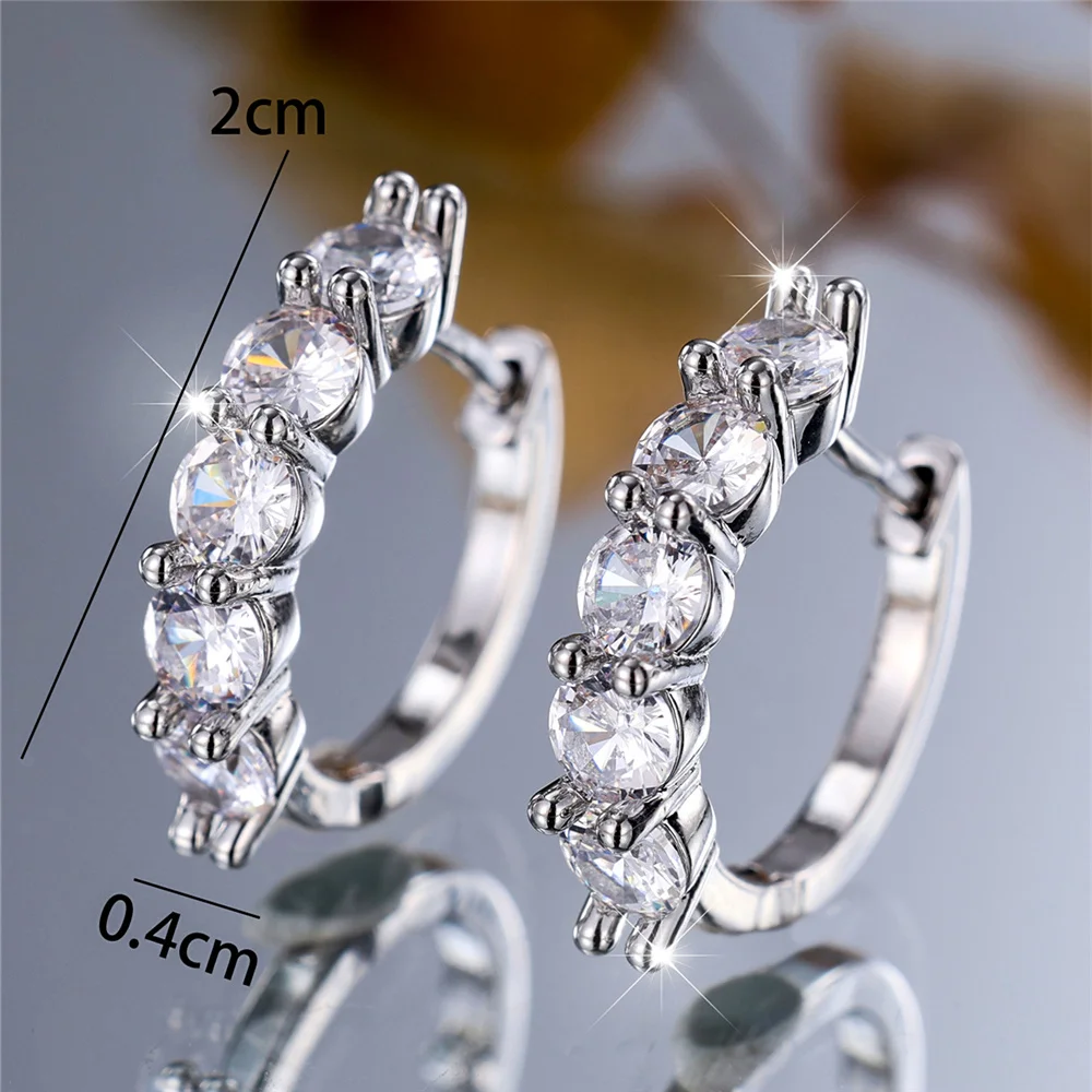 Crystal White Zircon Stone Round Hoop Earrings For Women Fashion Female Silver Color Wedding Jewelry