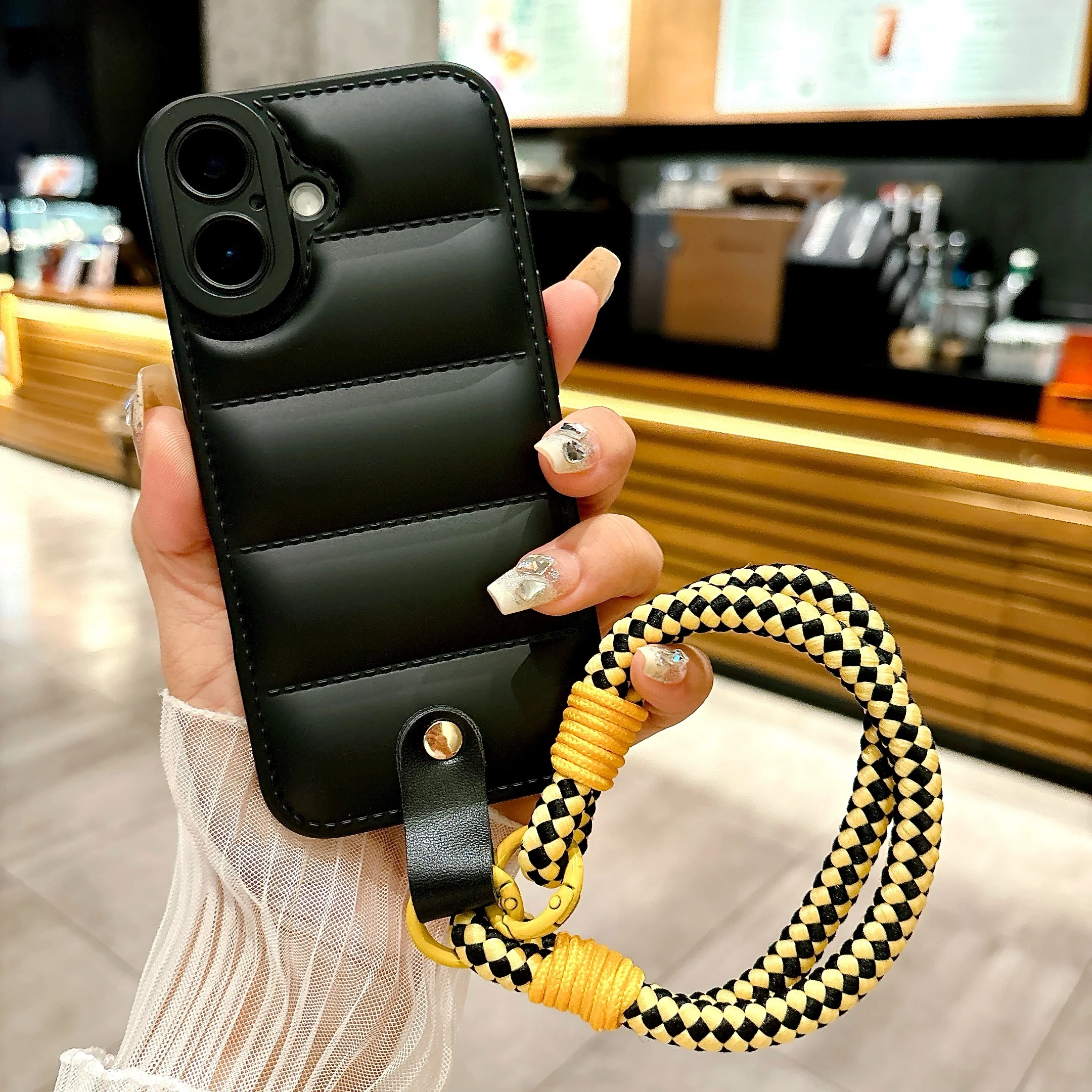 Puffer Soft TPU Phone Case with Wrist Chain and Hanging Strap