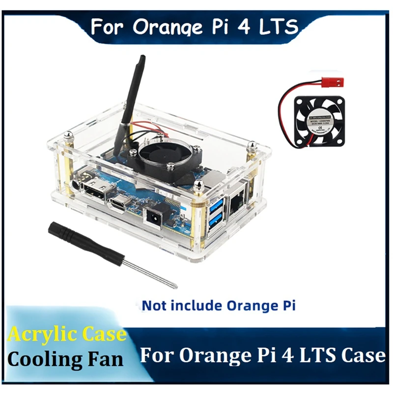 Orange Pi 4 LTS 아크릴 케이스 투명 투명 박스, 선풍기 스크루 드라이버 포함, Orange Pi 4 LTS OPI 4LTS