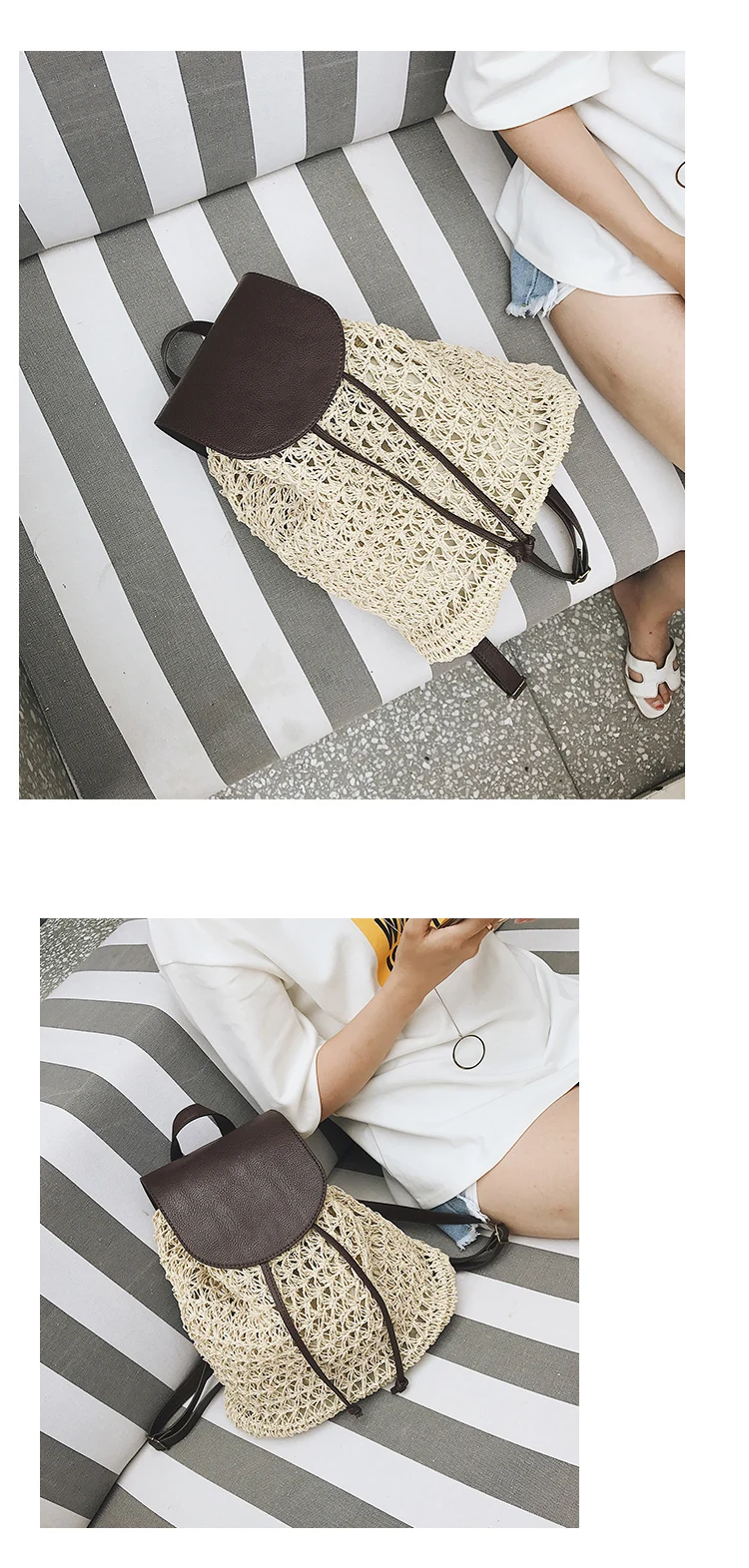 2022 Summer Women Straw Backpack Large Capacity Weave Rattan Wicker Casual Travel Backpack Girls Bohemia Beach Shopper Backpacks