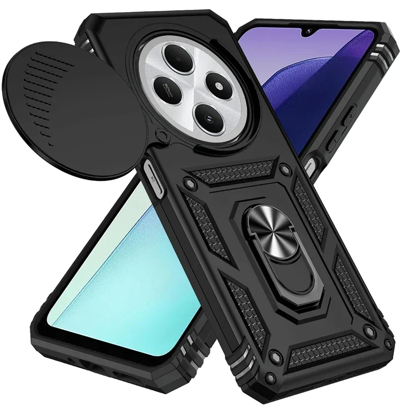 Armored Shockproof Case with Sliding Lens Cover and Magnetic Car Holder Ring
