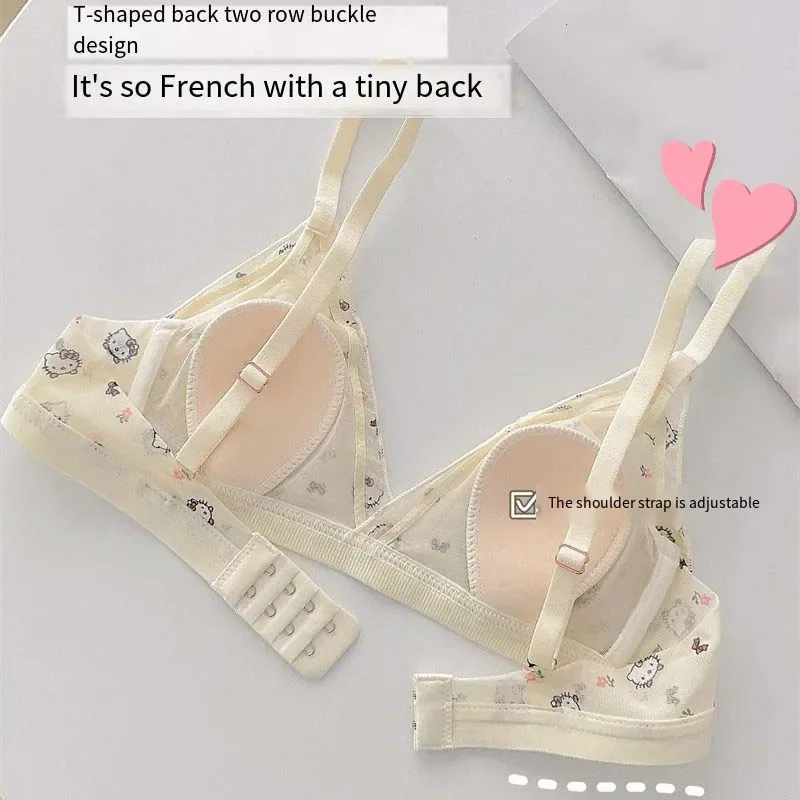 

MINISO Lightweight Bra Hello Kitty Cute French Sexy Underwear High Quality Yarn Comfort Underwear Cartoon Printing Bra Girl Gift