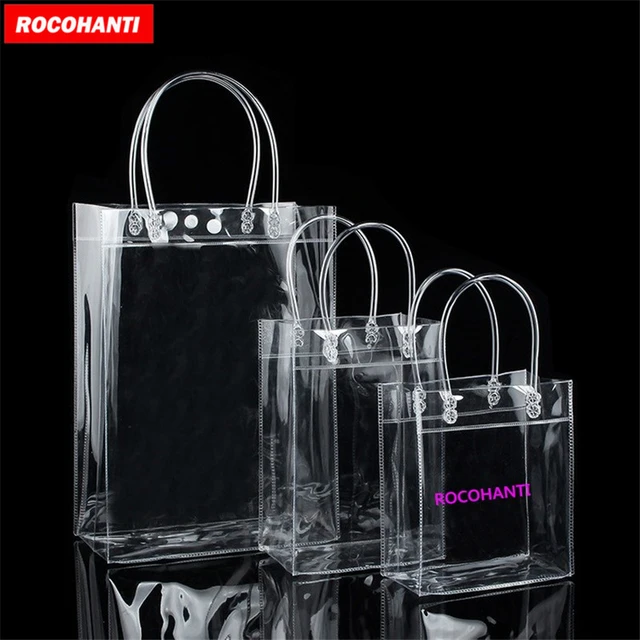 Bolsa De Plástico Transparente De Pvc Con Logotipo Personalizado, Bolsa De Regalo  Transparente Para Juguete, Vino, Flor Con Asa, Recuerdos De Fiesta De Boda,  20/50 Piezas - Cajas De Regalo Y Bolsas - AliExpress