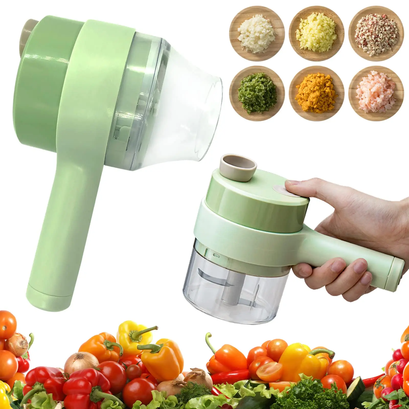 Electric Vegetable Cutter Set 2023 Release - 4 in 1 Portable, Rechargeable,  Wireless Food Processor & Chopper Machine for Pepper, Garlic, Onion