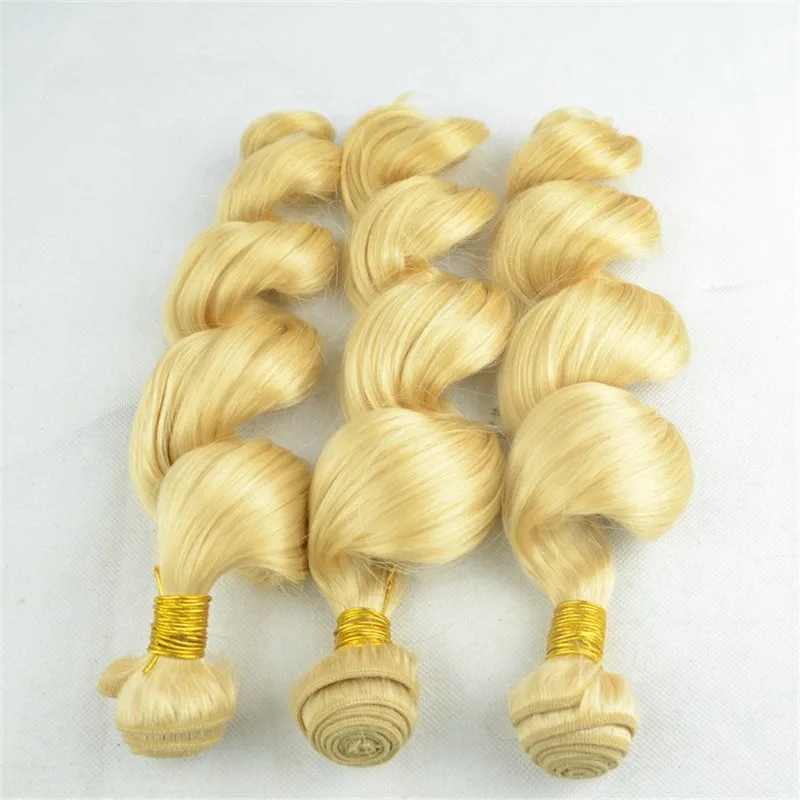 613 Fasci biondi Tessuto allentato Fasci di capelli umani al 100% 100 g/pz Capelli vergini brasiliani Remy morbidi per le donne Onda di capelli umani colorati - immagine 4