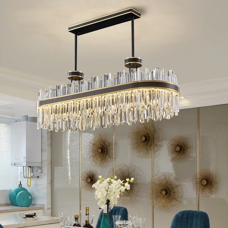 

Oval design black chandelier for dining room luxury kitchen island modern crystal light fixture home decor cristal lamp