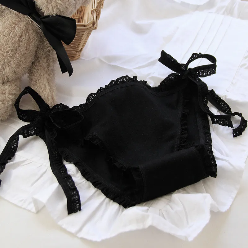 Women's Lace Up Panties Detachable Tie Up Style Briefs with Wrapped Buttocks and Ruffle Edge Sexy Underwear Solid Color Hipsters