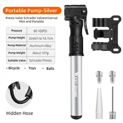 Compact Aluminum Alloy Bicycle Hand Pump - Versatile Tire Inflator (Silver)