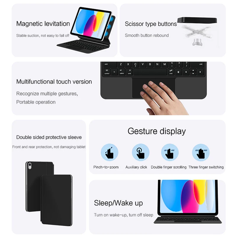 Huwei-teclado Mágico para Ipad Suporte Ajustável Luz de Fundo Touchpad Teclado Multilíngue Air Air 10 10ª Geração Pro 11 - Imagem 3