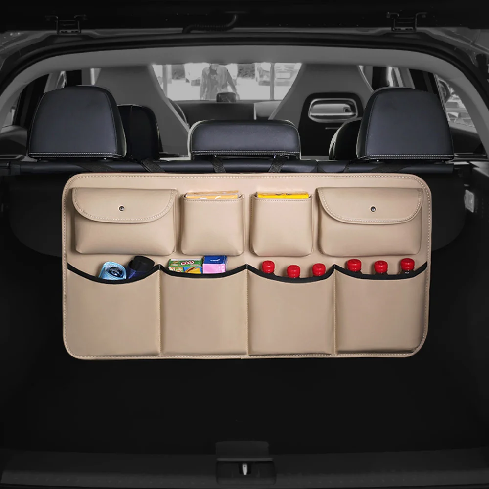 

PU Leather Multi Hanging Nets Pocket Car Rear Seat Back Storage Bag Car Trunk Organizer Stowing Tidying