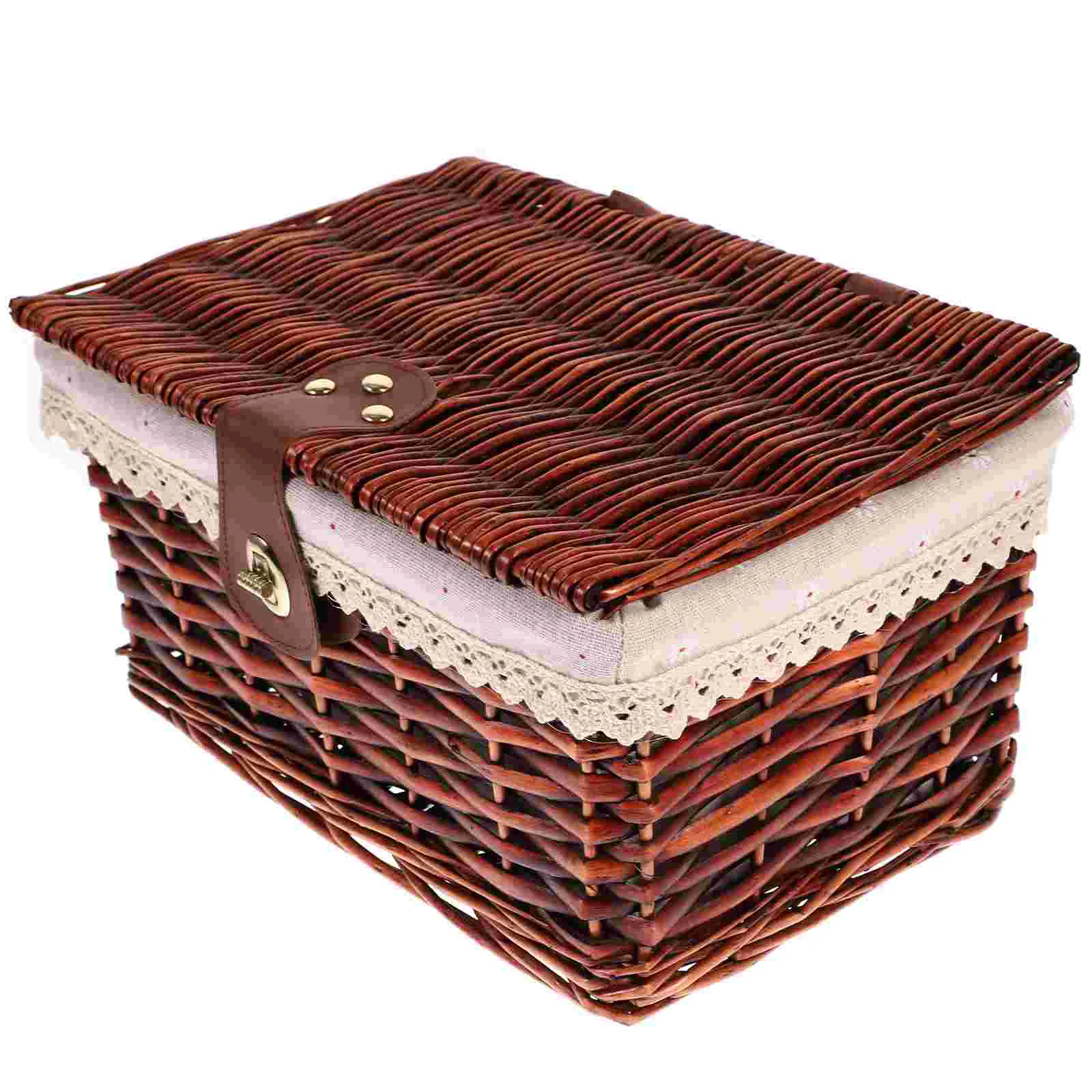 

Wicker Storage Basket Rectangular Rattan Bins Lid Liner Seagrass Shelf Makeup Organizer