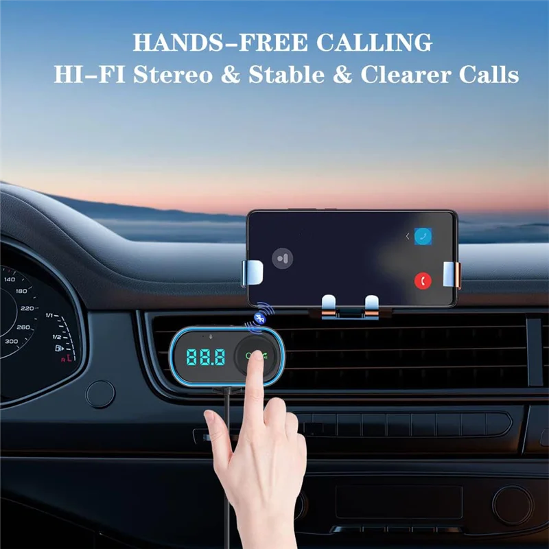 Car Bluetooth FM Transmitter Adapter, Car Radio Bluetooth Hand-Free Call, PD30W QC3.0 Fast Charge,Noise